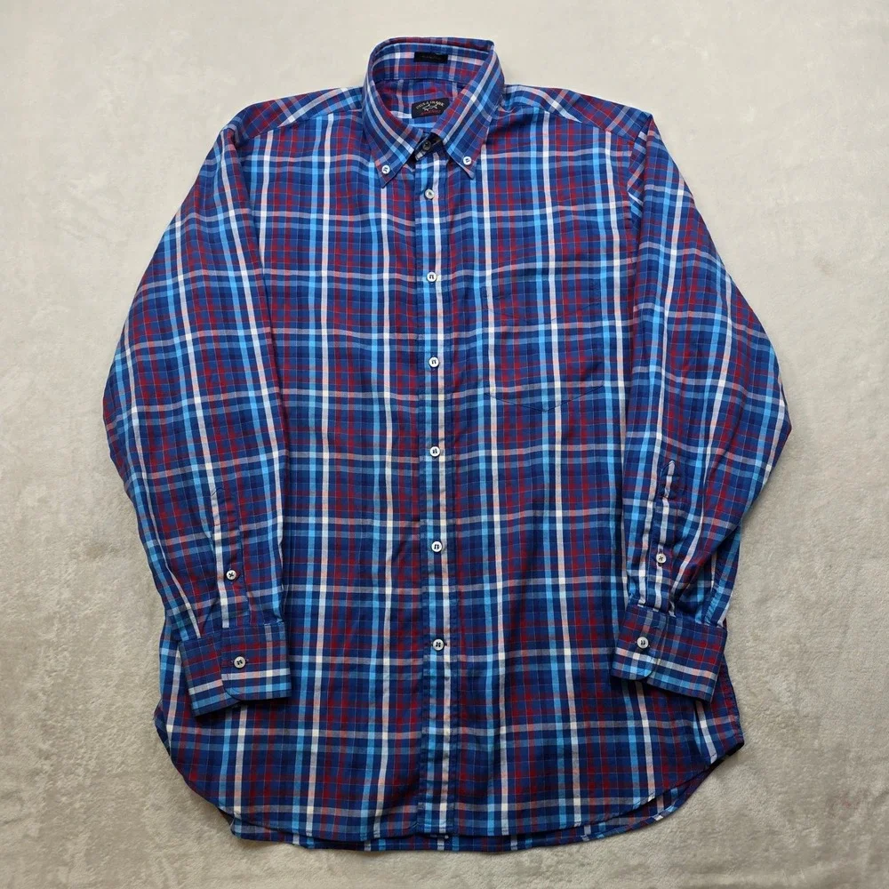 Paul & Shark Yachting Shirt Mens 42 Large Blue Red Plaid Long‎ Sleeve Italy Made